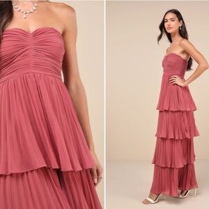 LULUS Prom Wedding Bridesmaid Bohemian Tiered Ruffles Sexy Boho Maxi Dress